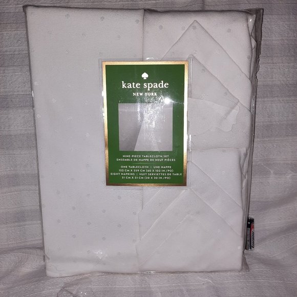 NEW, UNOPENED. Kate Spade pure white table cloth and napkin set. Larabee Dot - Picture 1 of 3
